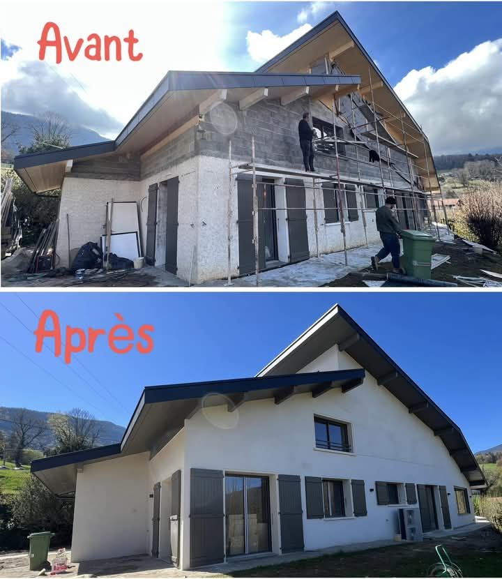 Façade avant et après rénovation et enduit